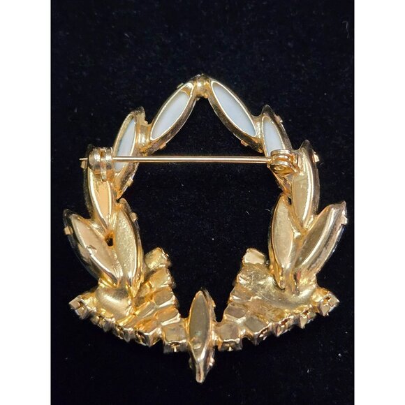 Vintage Milk Glass and Black Rhinestone Goldtone Geometric Brooch - Picture 2 of 4